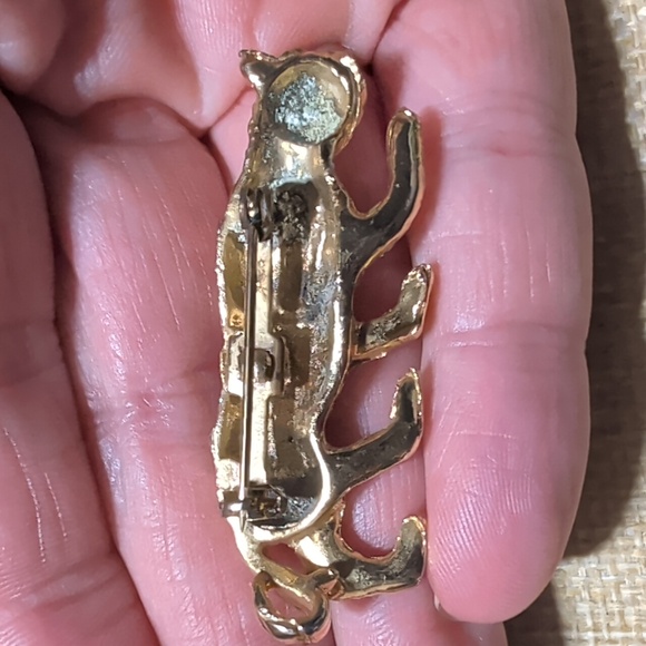 vintage gold-toned leopard brooch pin With green eyes - Picture 4 of 8